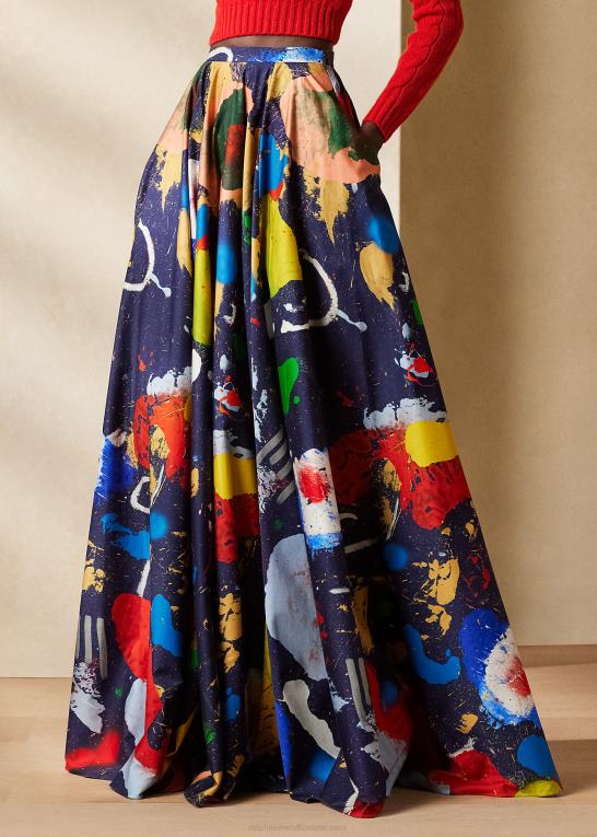 lux marineblå multi Kvinder Ralph Lauren satin nederdel i bomuld med maguire print Z426B3470