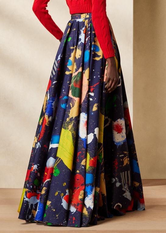 lux marineblå multi Kvinder Ralph Lauren satin nederdel i bomuld med maguire print Z426B3470