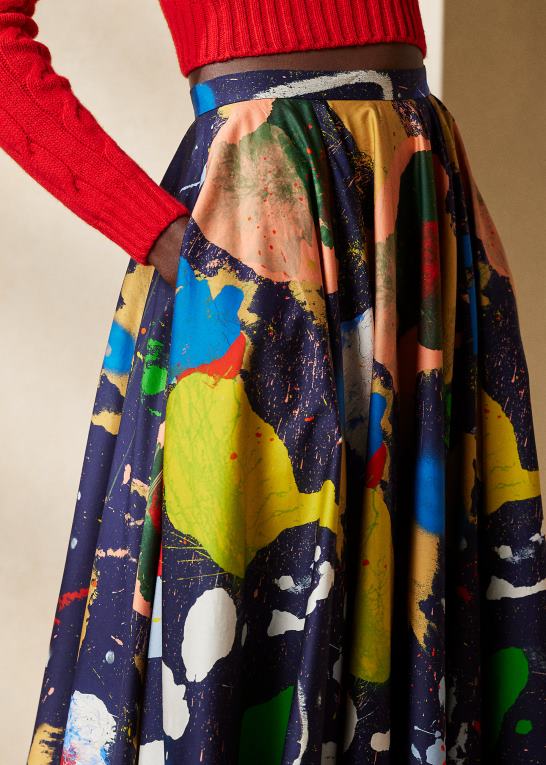 lux marineblå multi Kvinder Ralph Lauren satin nederdel i bomuld med maguire print Z426B3470