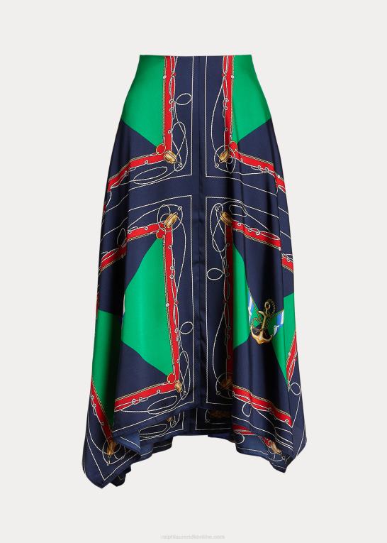 marineblå/grøn multi Kvinder Ralph Lauren print twill midi nederdel Z426B4890