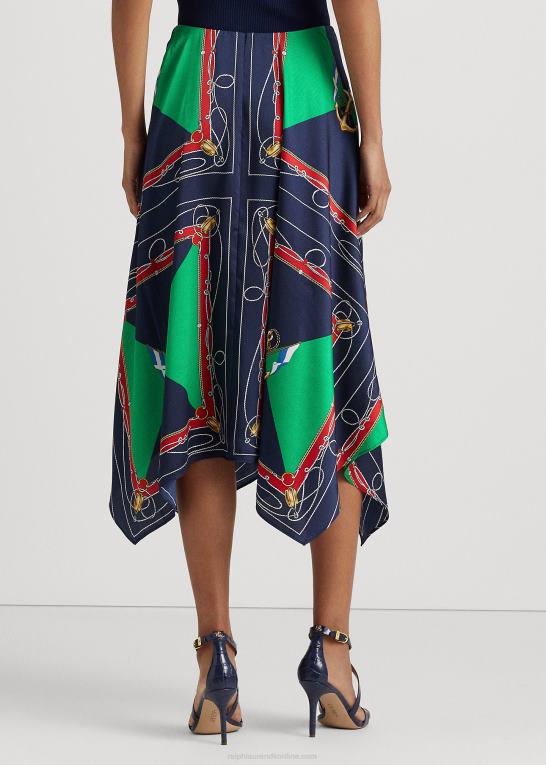 marineblå/grøn multi Kvinder Ralph Lauren print twill midi nederdel Z426B9543