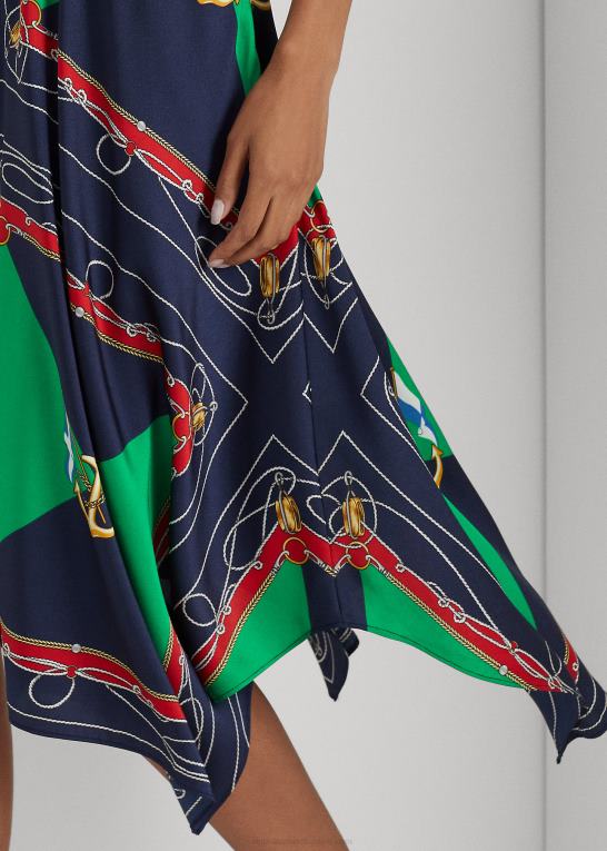 marineblå/grøn multi Kvinder Ralph Lauren print twill midi nederdel Z426B9543