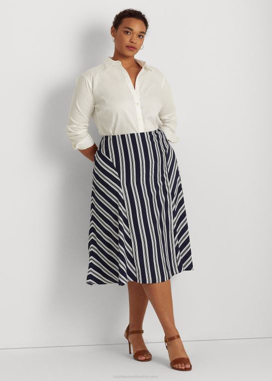 marineblå/hvid Kvinder Ralph Lauren stribet crepe nederdel Z426B4802