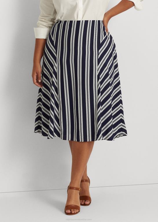 marineblå/hvid Kvinder Ralph Lauren stribet crepe nederdel Z426B4802