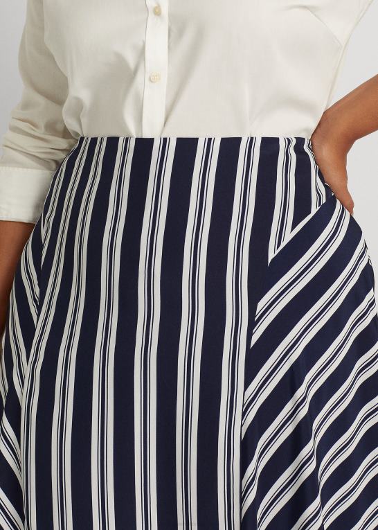 marineblå/hvid Kvinder Ralph Lauren stribet crepe nederdel Z426B4802