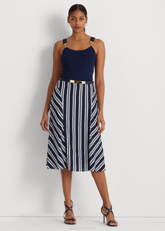 marineblå/hvid Kvinder Ralph Lauren stribet crepe nederdel Z426B4868