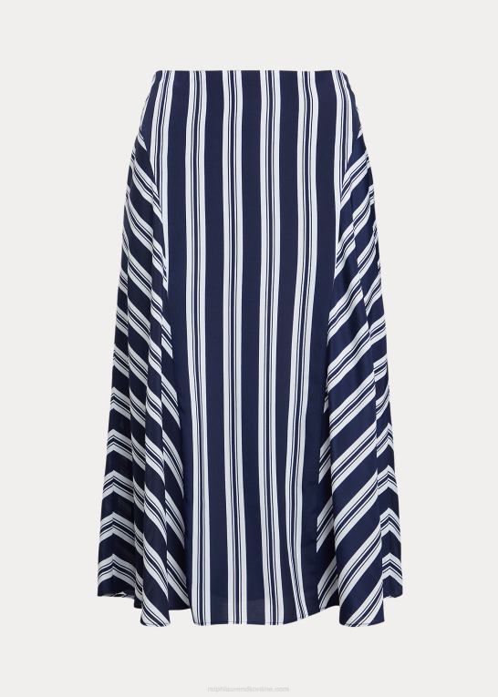 marineblå/hvid Kvinder Ralph Lauren stribet crepe nederdel Z426B4868