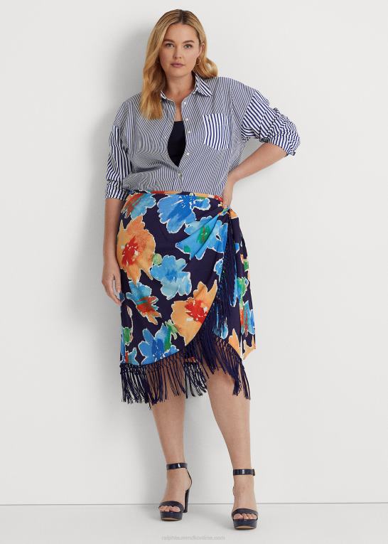 marineblå multi Kvinder Ralph Lauren blomstret crepe-nederdel med frynser Z426B4813