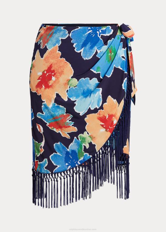 marineblå multi Kvinder Ralph Lauren blomstret crepe-nederdel med frynser Z426B4813