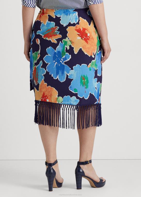 marineblå multi Kvinder Ralph Lauren blomstret crepe-nederdel med frynser Z426B4813