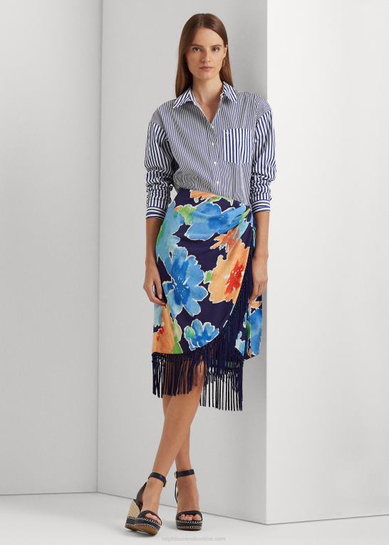 marineblå multi Kvinder Ralph Lauren blomstret crepe-nederdel med frynser Z426B4900