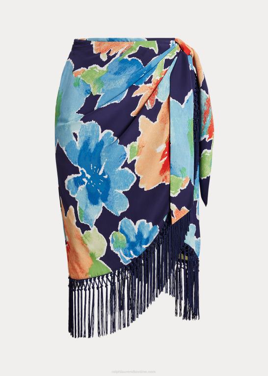 marineblå multi Kvinder Ralph Lauren blomstret crepe-nederdel med frynser Z426B4900
