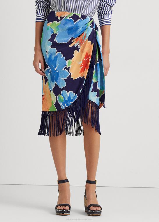 marineblå multi Kvinder Ralph Lauren blomstret crepe-nederdel med frynser Z426B4900