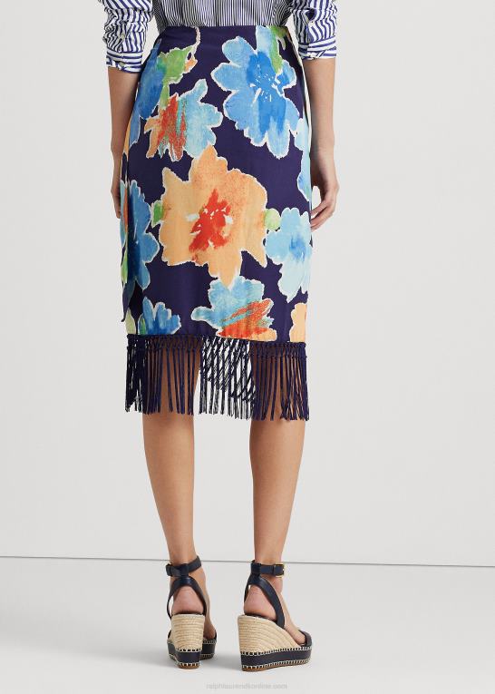 marineblå multi Kvinder Ralph Lauren blomstret crepe-nederdel med frynser Z426B4900