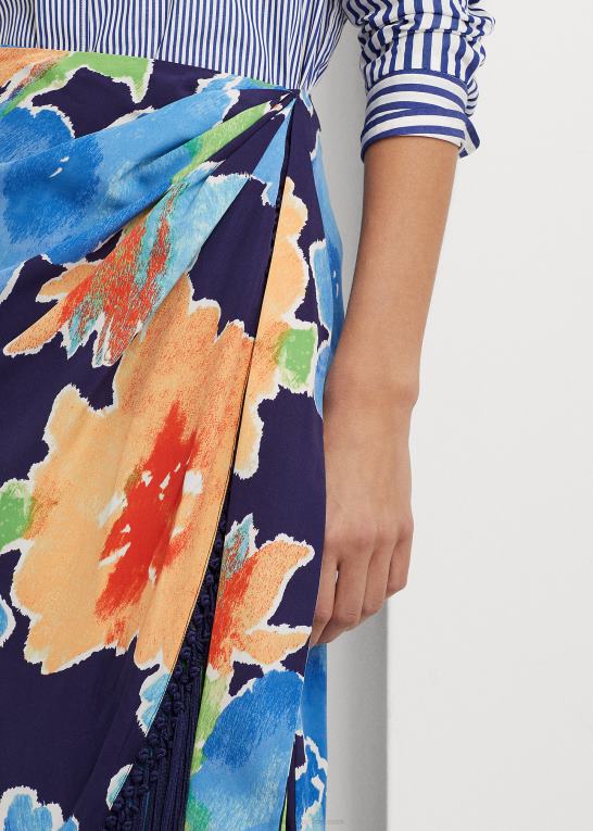 marineblå multi Kvinder Ralph Lauren blomstret crepe-nederdel med frynser Z426B4900