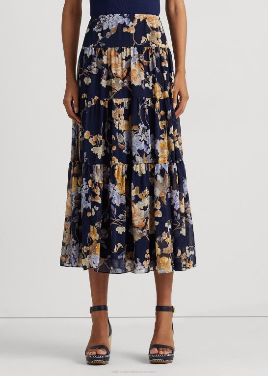 marineblå multi Kvinder Ralph Lauren floral crinkle georgette lagdelt nederdel Z426B4451