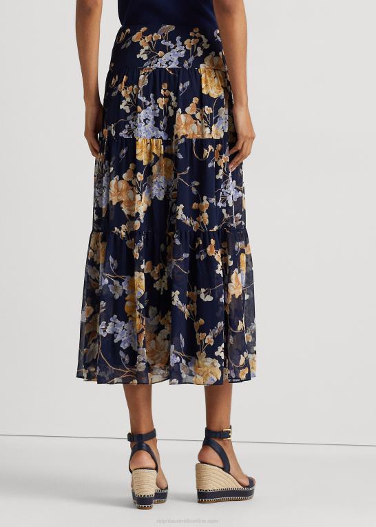 marineblå multi Kvinder Ralph Lauren floral crinkle georgette lagdelt nederdel Z426B4451