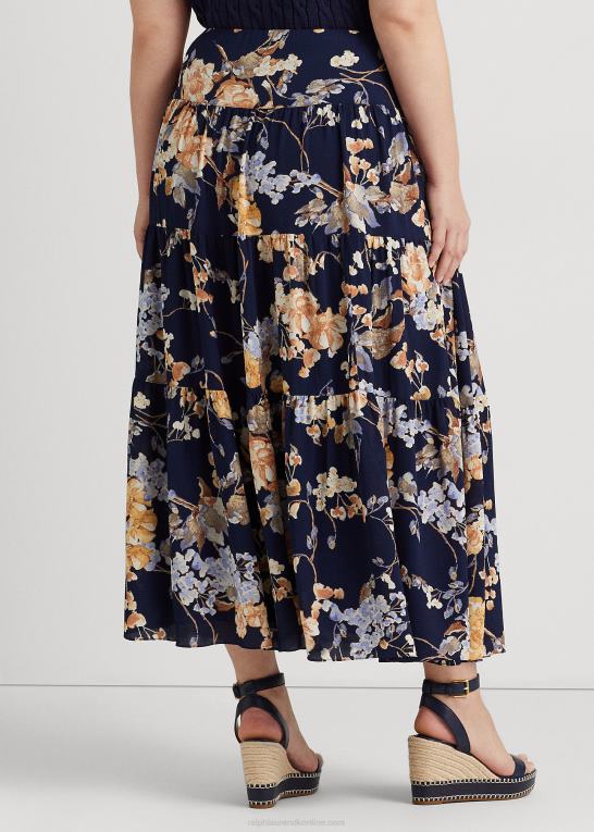 marineblå multi Kvinder Ralph Lauren floral crinkle georgette lagdelt nederdel Z426B4676