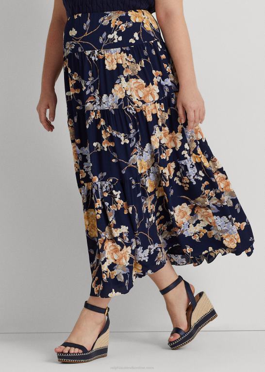 marineblå multi Kvinder Ralph Lauren floral crinkle georgette lagdelt nederdel Z426B4676