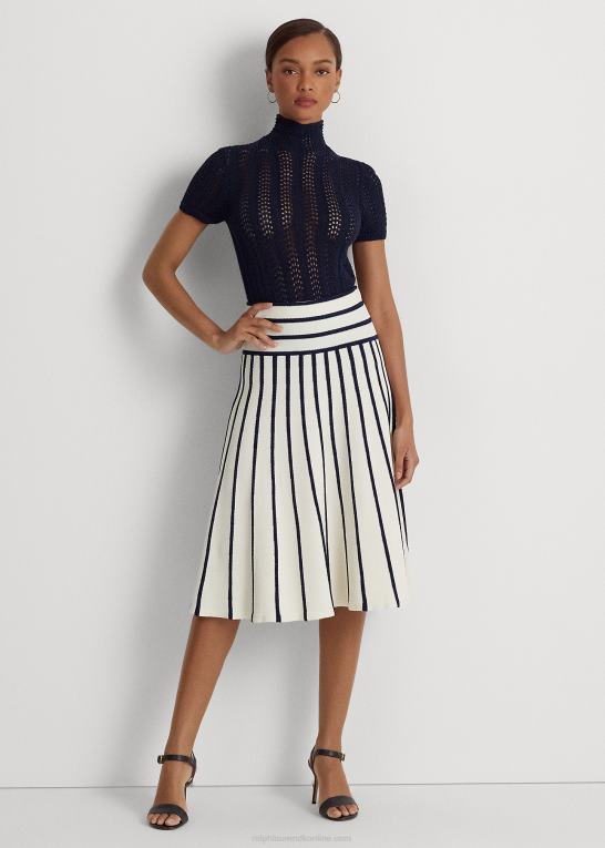 mascarpone creme/navy Kvinder Ralph Lauren stribet midi-nederdel Z426B4069