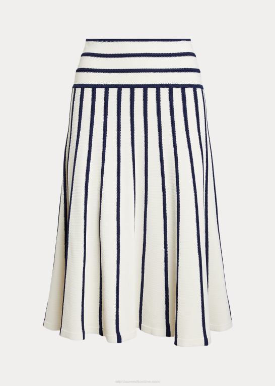 mascarpone creme/navy Kvinder Ralph Lauren stribet midi-nederdel Z426B4069