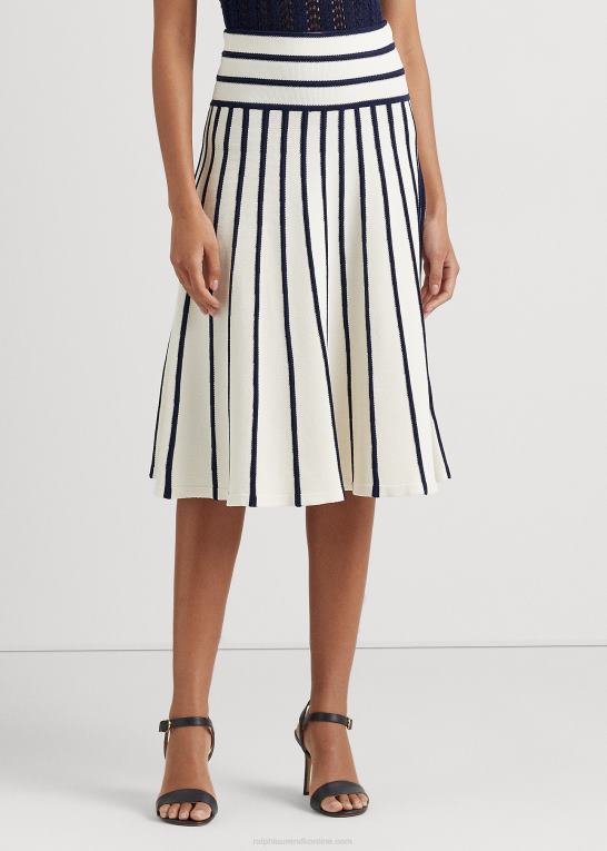 mascarpone creme/navy Kvinder Ralph Lauren stribet midi-nederdel Z426B4069