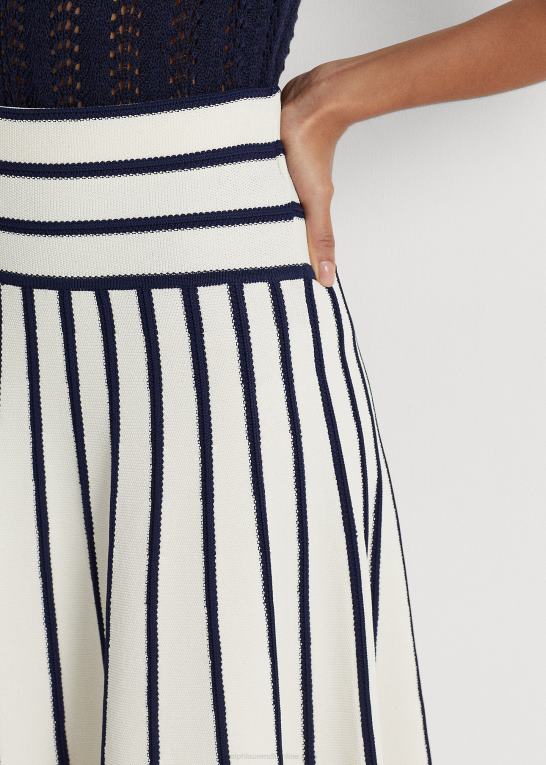 mascarpone creme/navy Kvinder Ralph Lauren stribet midi-nederdel Z426B4069