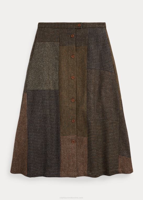 oliven/kul/tan multi Kvinder Ralph Lauren patchwork uld-bomuldsnederdel Z426B3677