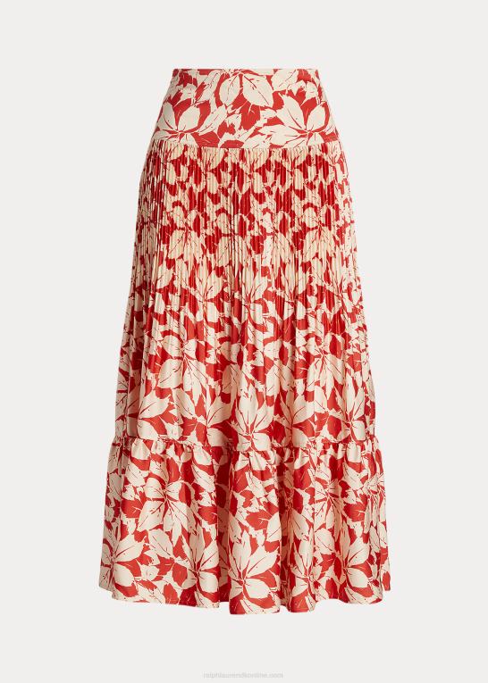print af birkeblade Kvinder Ralph Lauren print satin plisseret a-line midi nederdel Z426B3196
