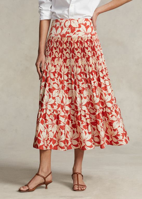 print af birkeblade Kvinder Ralph Lauren print satin plisseret a-line midi nederdel Z426B3196