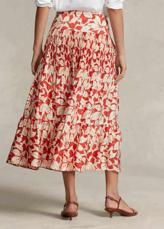 print af birkeblade Kvinder Ralph Lauren print satin plisseret a-line midi nederdel Z426B3196