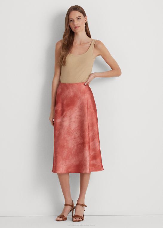 rød solsten multi Kvinder Ralph Lauren tie-dye-print satin nederdel Z426B3812