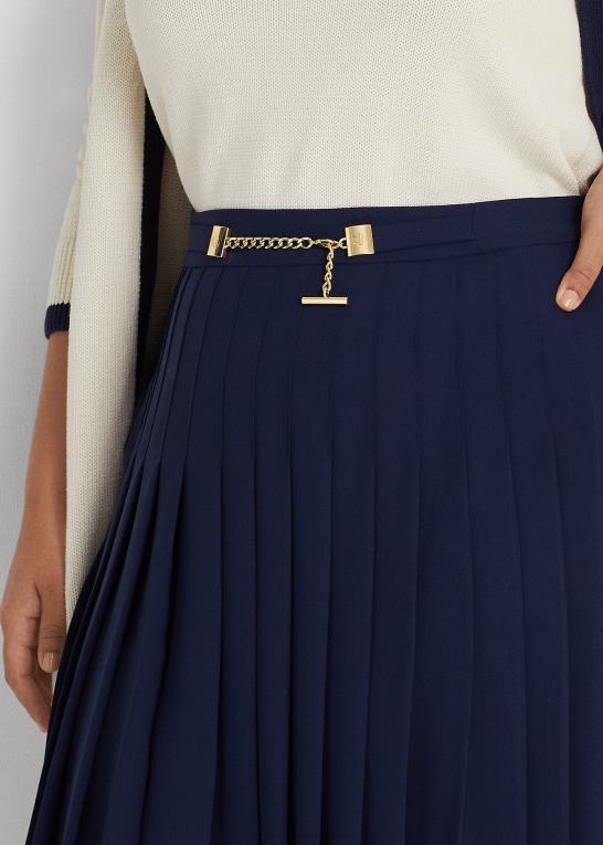 raffineret flåde Kvinder Ralph Lauren plisseret georgette nederdel Z426B4595
