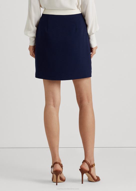 raffineret navy/creme Kvinder Ralph Lauren tofarvet crepe blyantnederdel foran med knap foran Z426B4072