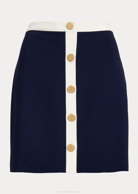 raffineret navy/creme Kvinder Ralph Lauren tofarvet crepe blyantnederdel foran med knap foran Z426B4422