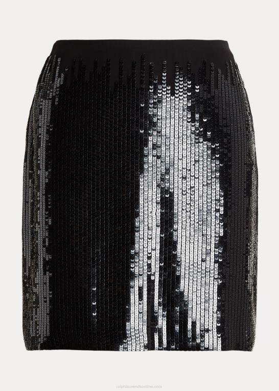 sort Kvinder Ralph Lauren Carreen pailletter i silke georgette nederdel Z426B9305