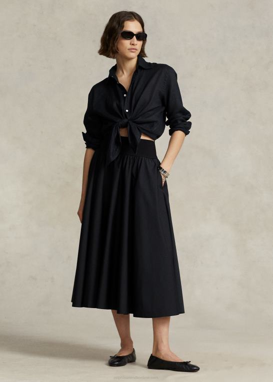 sort Kvinder Ralph Lauren a-line nederdel med rynket åg Z426B2961