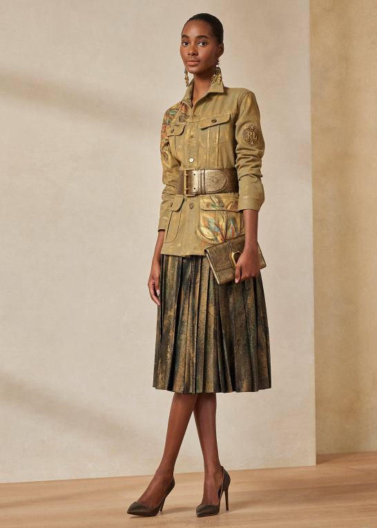 sort/bronze Kvinder Ralph Lauren arnav plisseret håndmalet nederdel Z426B9292