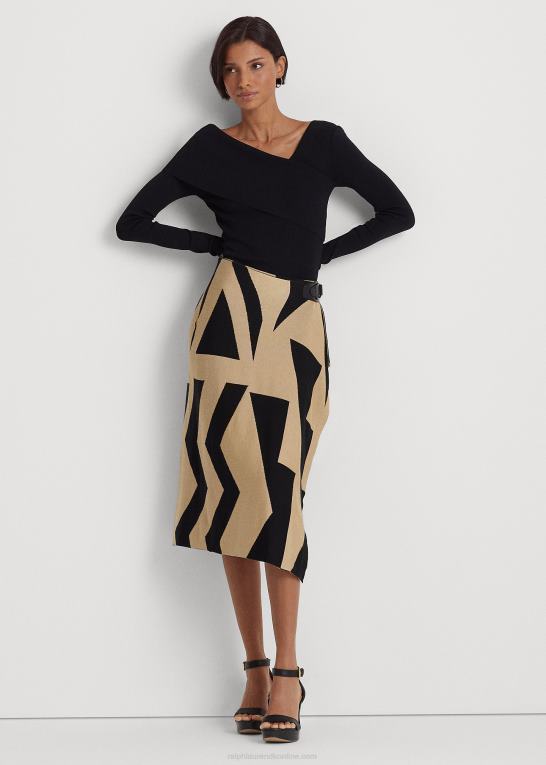 sort/tan Kvinder Ralph Lauren geo-print blyantnederdel i bomuldsblanding Z426B4467