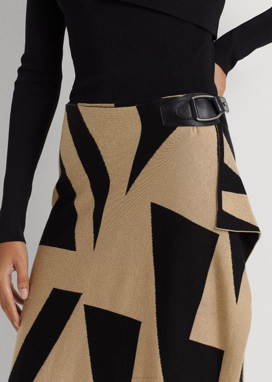 sort/tan Kvinder Ralph Lauren geo-print blyantnederdel i bomuldsblanding Z426B4467