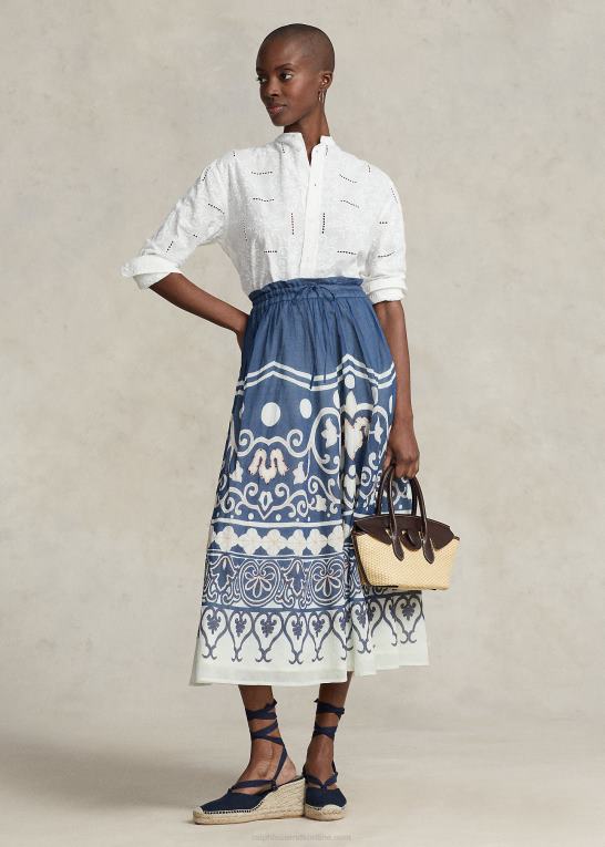 spring cruise print Kvinder Ralph Lauren print med perler i voile a-line nederdel Z426B3052