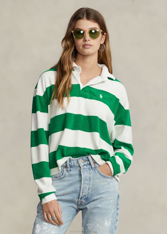 billard/dækvask hvid Kvinder Ralph Lauren stribet cropped jersey rugby skjorte Z426B2935