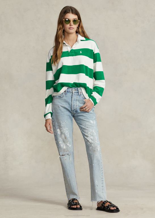 billard/dækvask hvid Kvinder Ralph Lauren stribet cropped jersey rugby skjorte Z426B2935