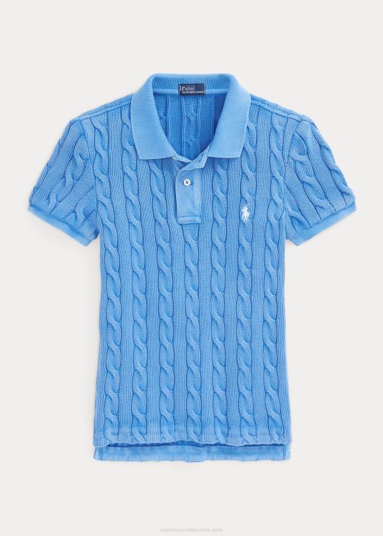colby blå Kvinder Ralph Lauren slim fit kabelstrikket poloshirt Z426B3023