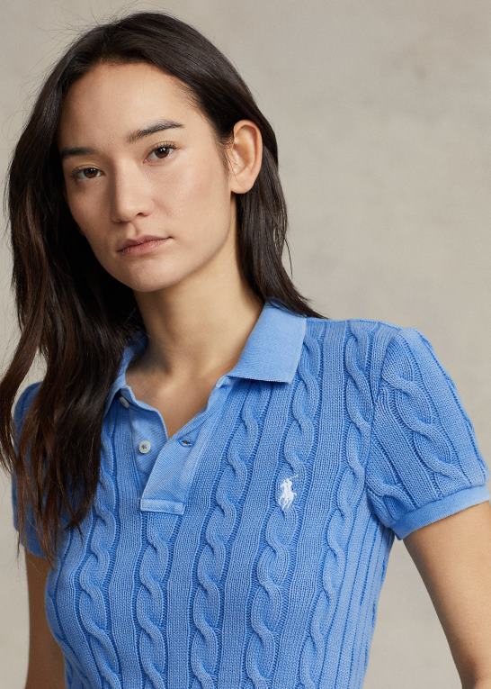 colby blå Kvinder Ralph Lauren slim fit kabelstrikket poloshirt Z426B3023
