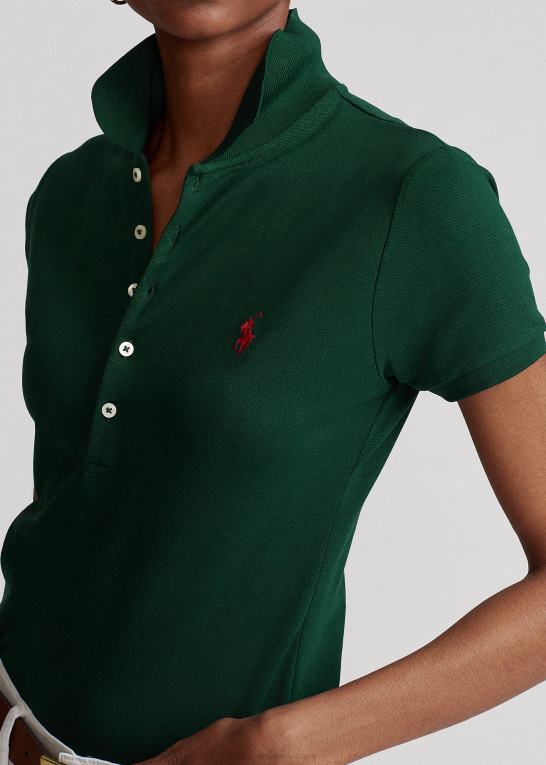 college grøn Kvinder Ralph Lauren slim fit stretch poloshirt Z426B3258