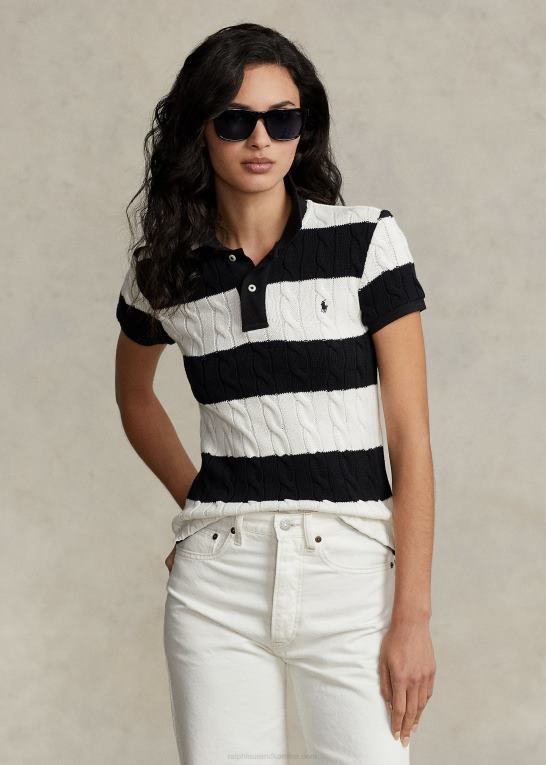 creme/sort Kvinder Ralph Lauren slim fit kabelstrikket poloshirt Z426B2928