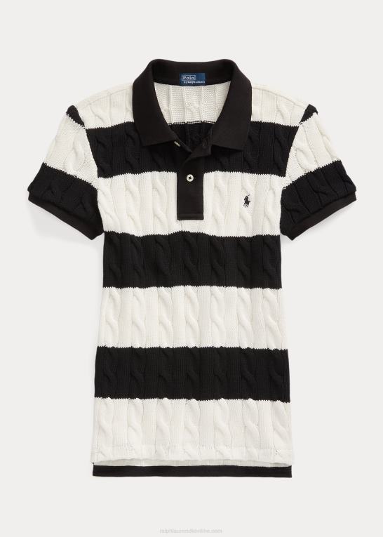 creme/sort Kvinder Ralph Lauren slim fit kabelstrikket poloshirt Z426B2928