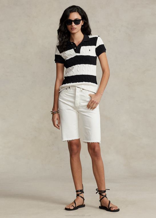 creme/sort Kvinder Ralph Lauren slim fit kabelstrikket poloshirt Z426B2928