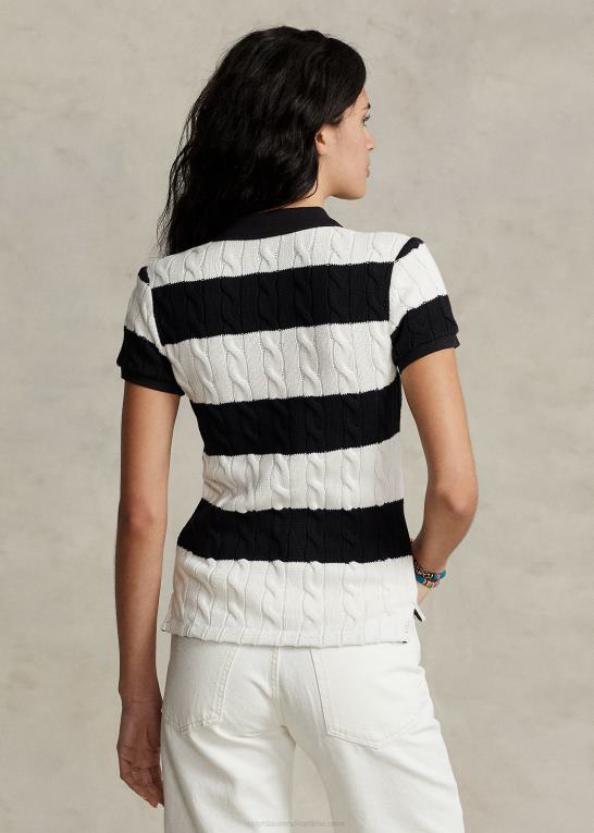 creme/sort Kvinder Ralph Lauren slim fit kabelstrikket poloshirt Z426B2928